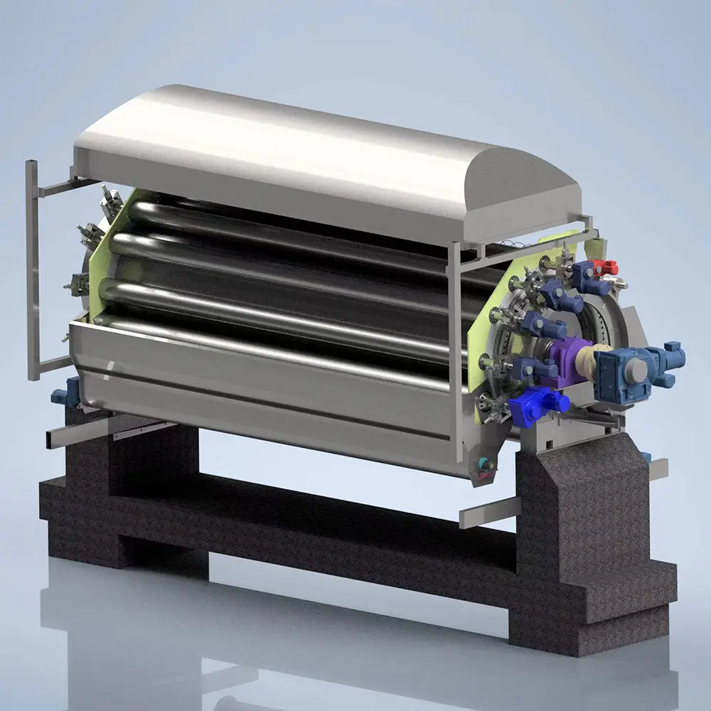 Drum dryer with low water and energy consumption