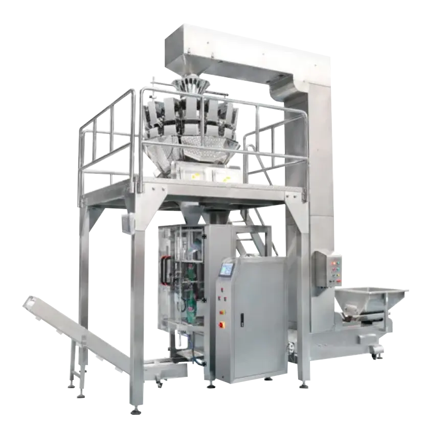 Automatic packaging machine with multihead weigher